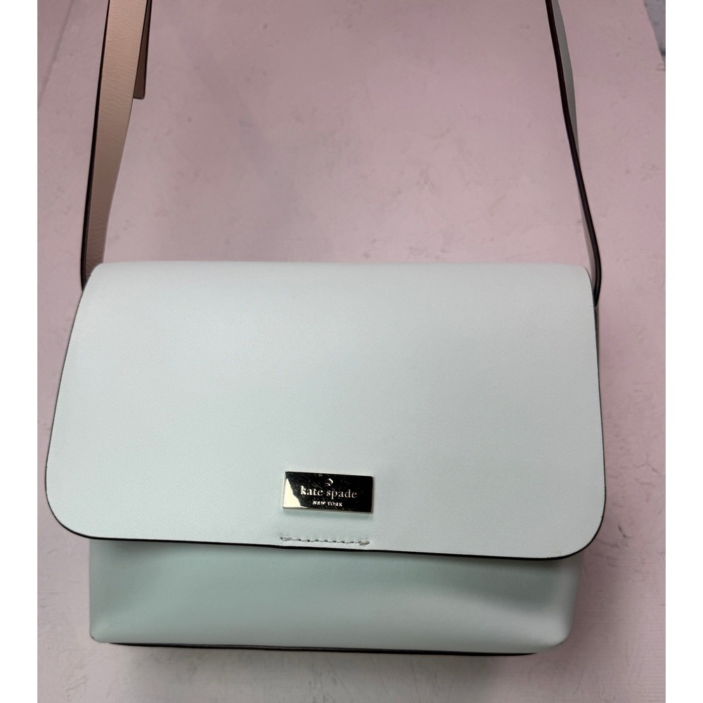 Kate Spade Baby Blue Leather Flap Crossbody Shoulder Bag Silver Hardware